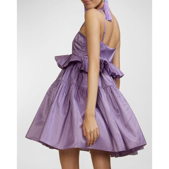 NWT $465 Cynthia Rowley Silk Taffeta Peplum Purple Babydoll Dress Sz 8 Run Small - Picture 2 of 12